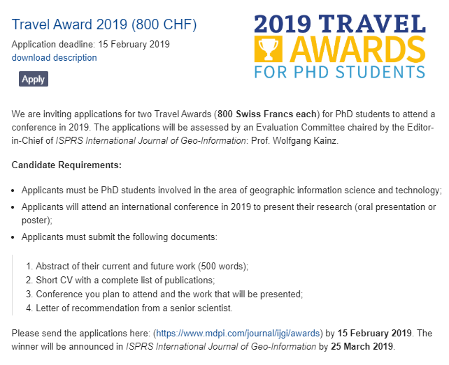 travel awards for phd students